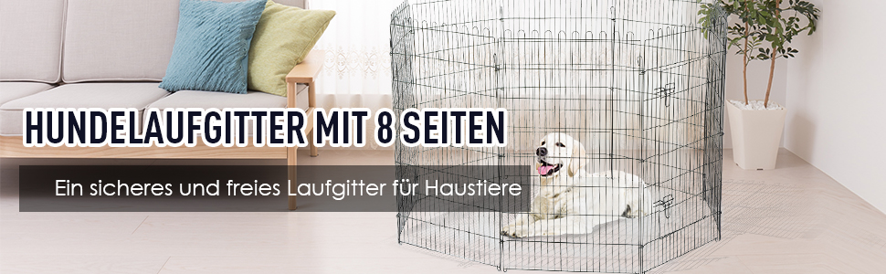 PawHut Вольєр для цуценят/собак, 8 панелей, 63B x 91H см, срібний, для собак, котів, цуценят, вольєр для собак на вулицю