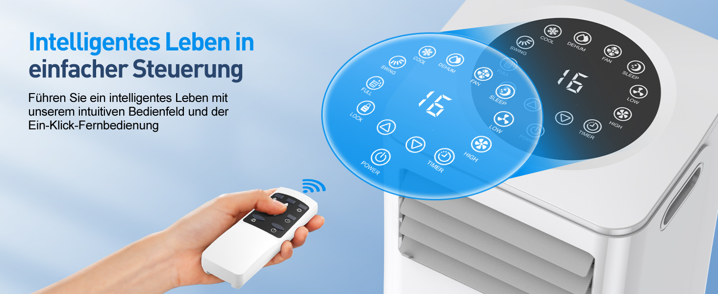 Мобільний кондиціонер Klimaanlage 7000 BTU з 4 функціями: охолодження, осушення, вентиляція, таймер, цифровий дисплей, охолоджувальна площа до 68 м³