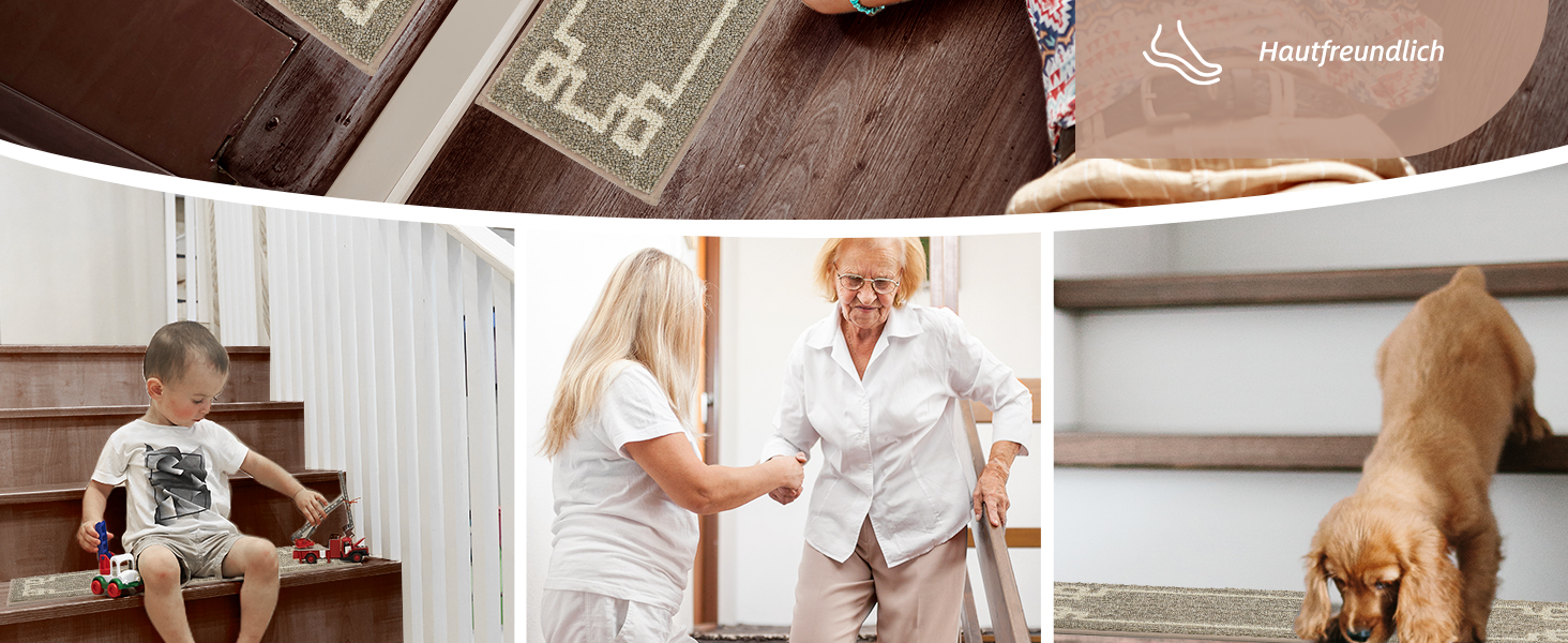 Килимочки на сходи BEQHAUSE, набір з 15 шт., самоклеючі, для дітей, літніх людей та домашніх тварин, 100% поліестер, TPE-підкладка, 22x70 см, бежевий