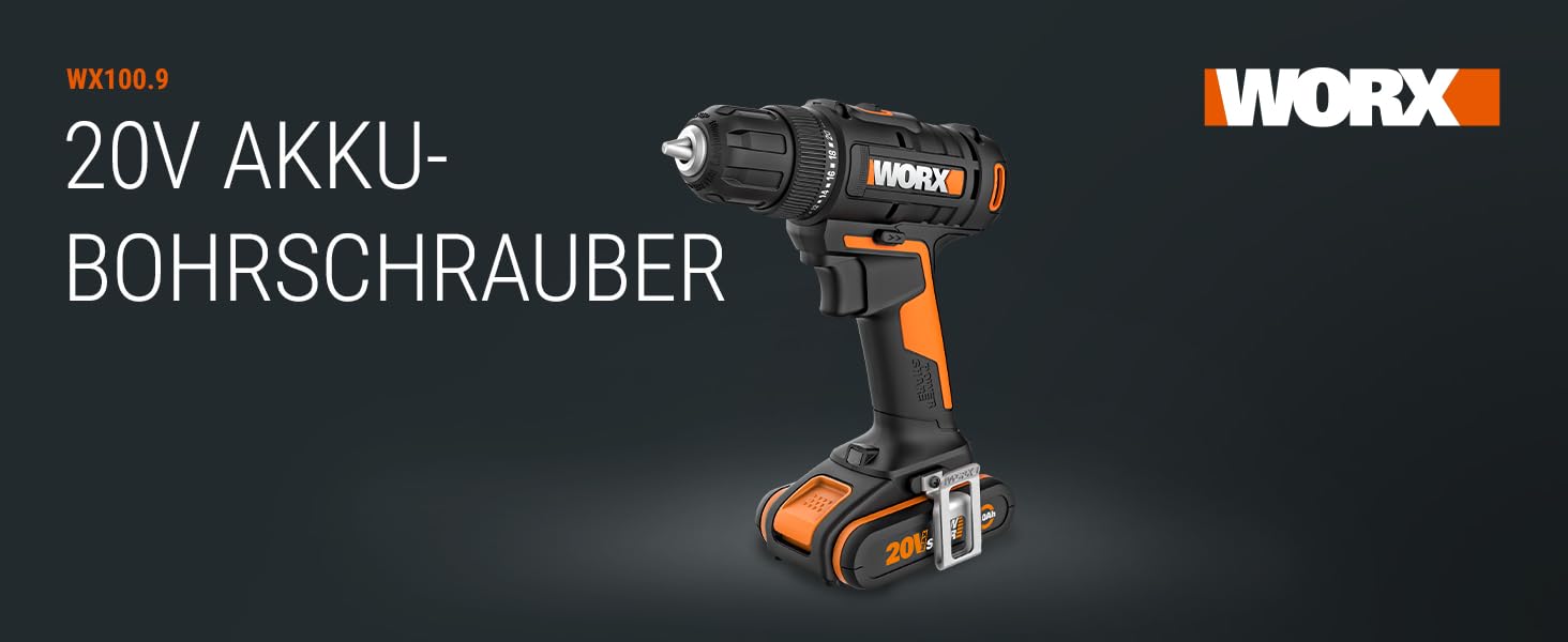 Акумуляторний дриль-шурупокрут WORX WX108 20V – універсальний інструмент для свердління та закручування, 20+1 момент затягування, 10 мм патрон, 2x2Ah акумулятори та зарядний пристрій