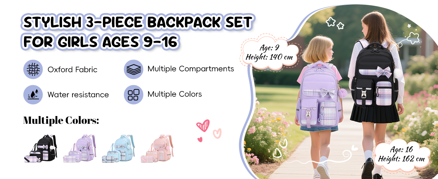 Шкільний рюкзак для дівчаток 3 в 1: рюкзак, ланчбокс, пенал. Чорний, для 3-5 класів