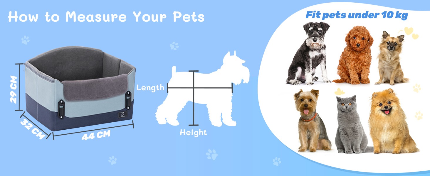 Автокрісло для собак, автокрісло для маленьких собак з ременями, підвищення для собак, складне, блакитне