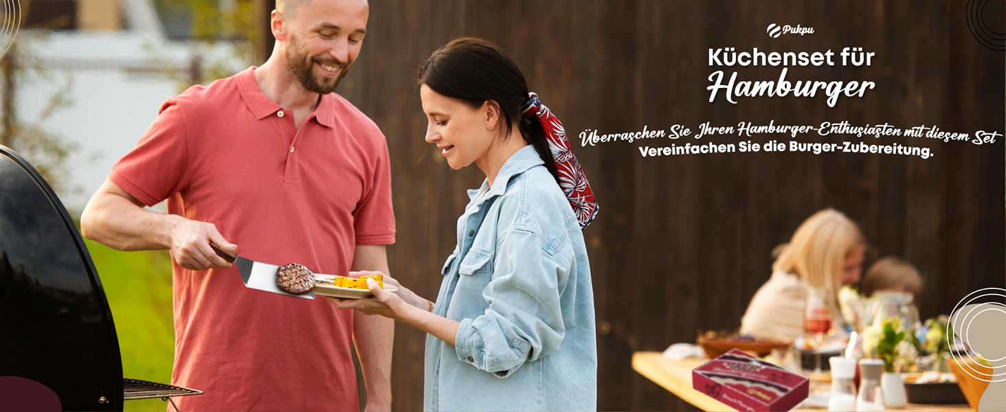 Набір для приготування Smash Burger – 9 предметів: прес для бургерів, сплескач, 2 термокапелюхи, лопатка та шампури – подарунок для чоловіків та любителів гриля (колір: коричневий)