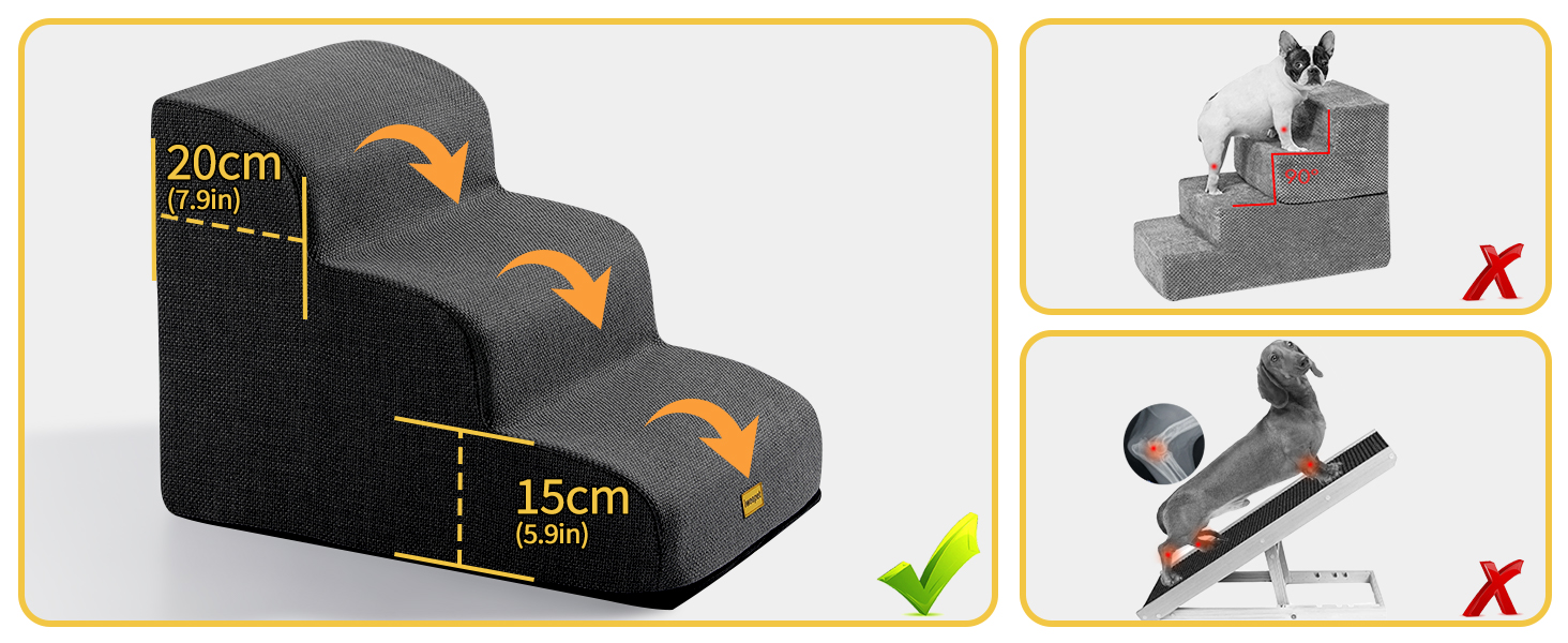 Сходинки для собак Gimars 30D: широкі, міцні, з антиковзким покриттям, 3 сходинки, 40 см, знімний чохол, чорний