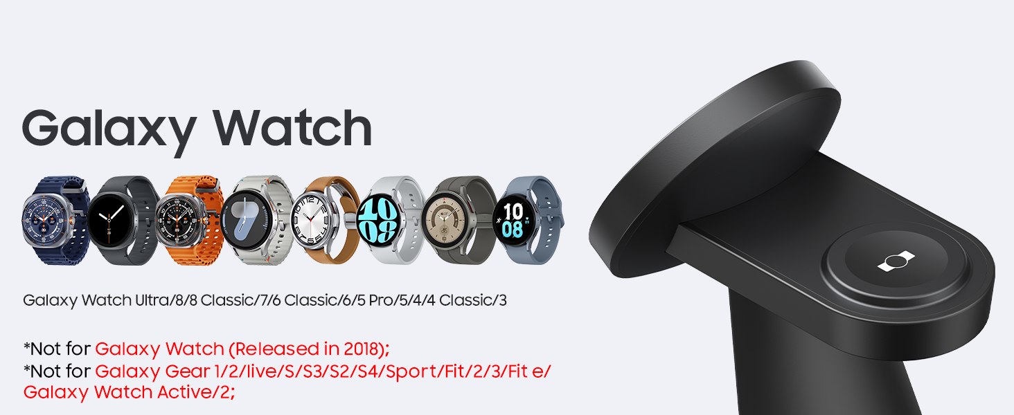 Бездротова зарядка Meifigno 3-в-1 для Samsung Galaxy: Mag-Safe, годинник, навушники (чорний)