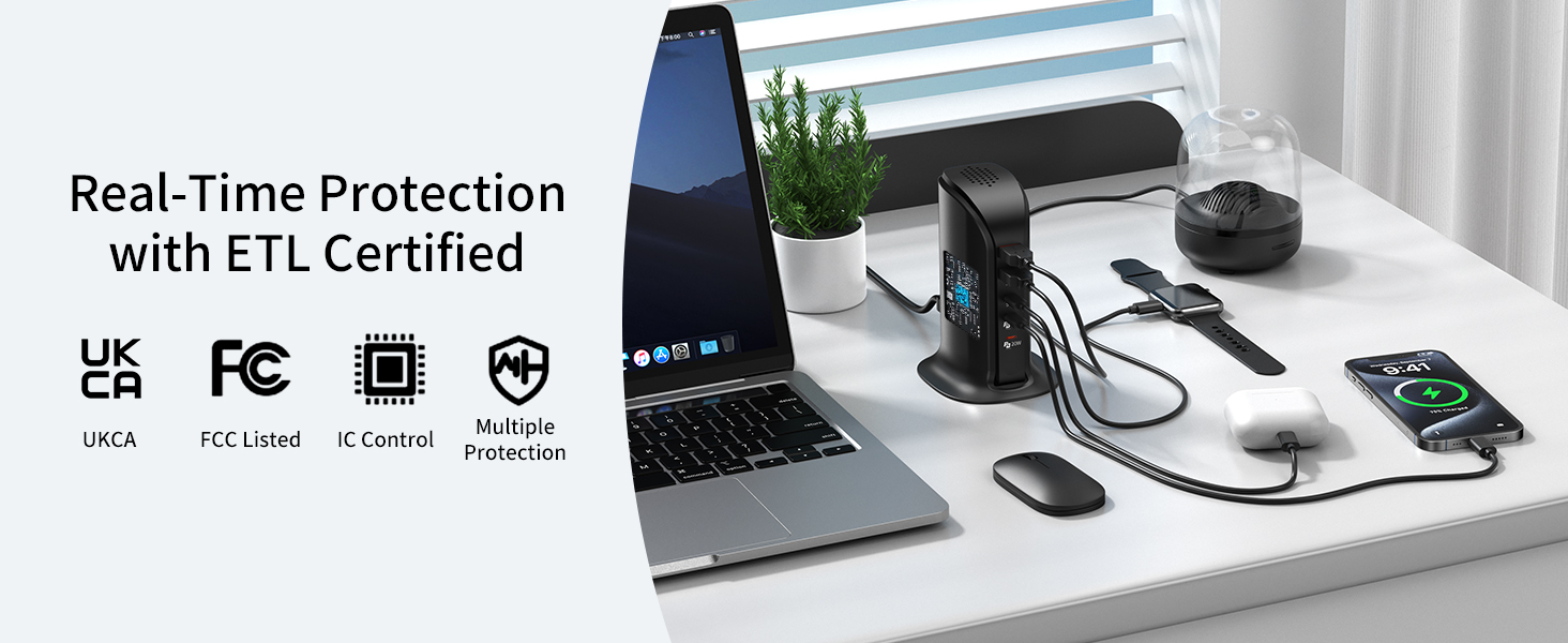 Зарядний пристрій USB-C 55W багатопортовий для iPhone, iPad, Samsung та інших пристроїв - Вежа USB-станція з 5 портами