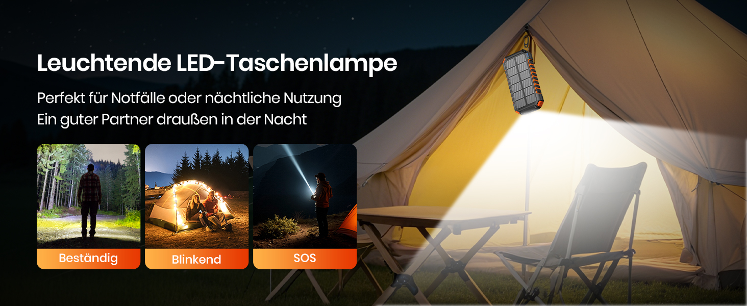 Портативний зарядний пристрій ADDTOP Solar – 26800mAh з сонячною панеллю, USB-C, 3.0A, 4 виходи для смартфонів та планшетів, ліхтар для кемпінгу та відпочинку на природі (Orange)