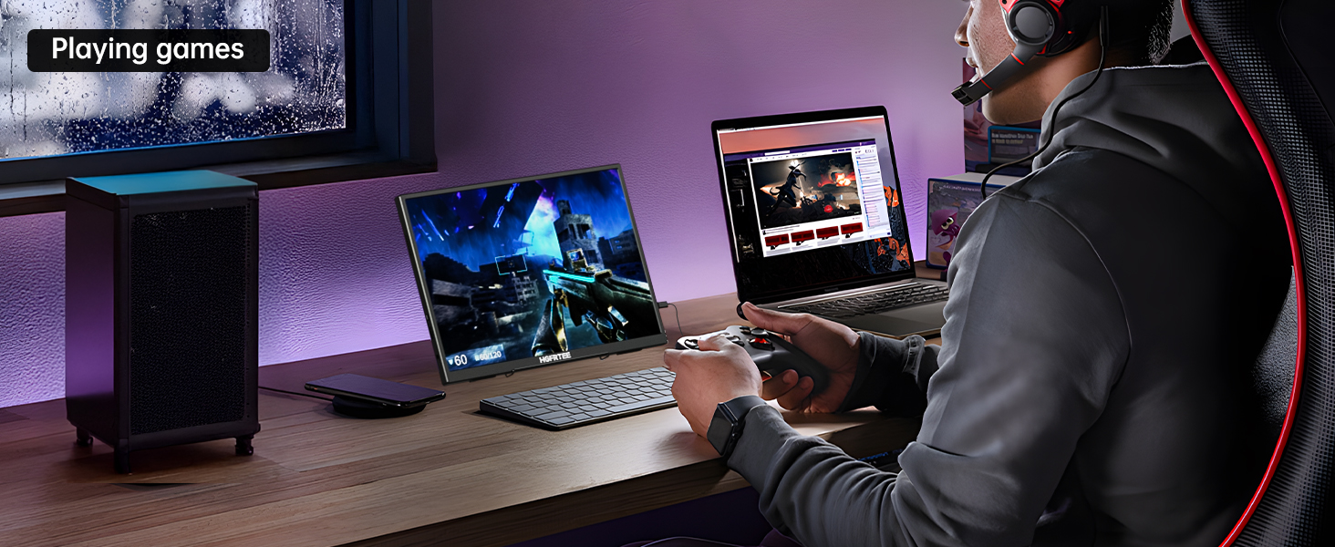 Портативний монітор 12.3 дюйма, FHD 1920x1280, IPS без відблисків, sRGB 100%, 60Hz, динаміки, USB-C, Mini-HDMI, VESA, для Windows/macOS, ігор та роботи (без сенсорного екрану)