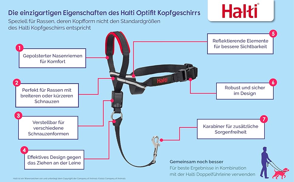 Антизапряжний нашийник-поводок HALTI Optifit для середніх собак, з м'якою підкладкою, регульований, проти ривків, легкий