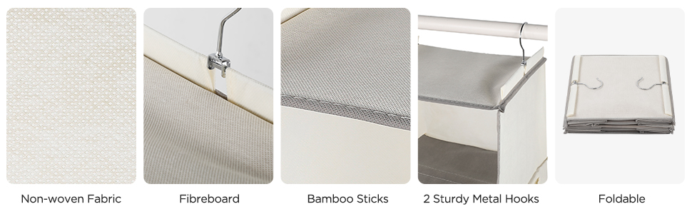 Організатор для шафи Cozary з 5 відділеннями, складаний, з металевими гачками (Бежевий)