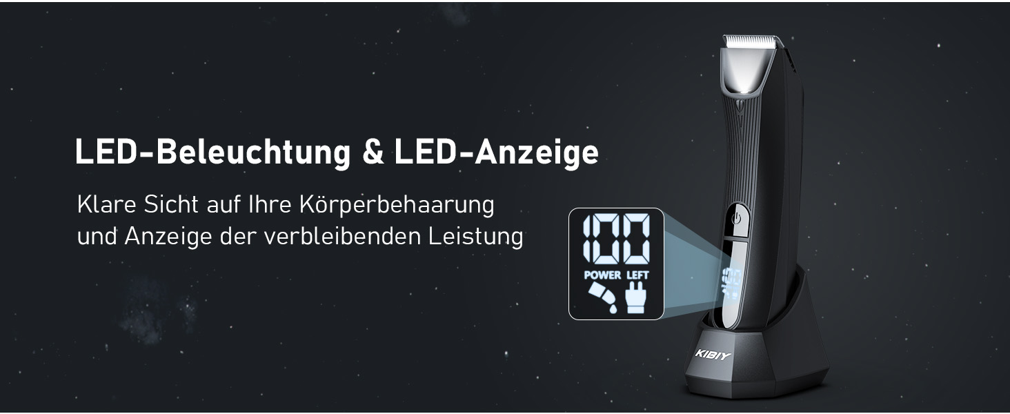 Електричний чоловічий тілобривець Kibiy з LED-підсвічуванням та дисплеєм, IPX7 водонепроникний, з двома лезами