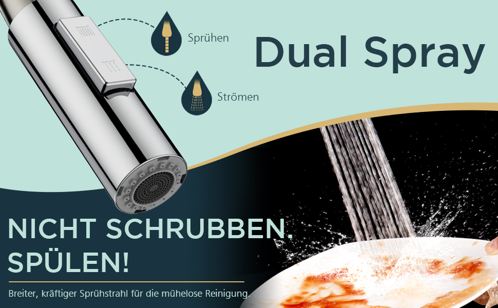 Змішувач кухонний FORIOUS чорного кольору з високим виливом та висувною лійкою, поворотний на 360°, полірований хром