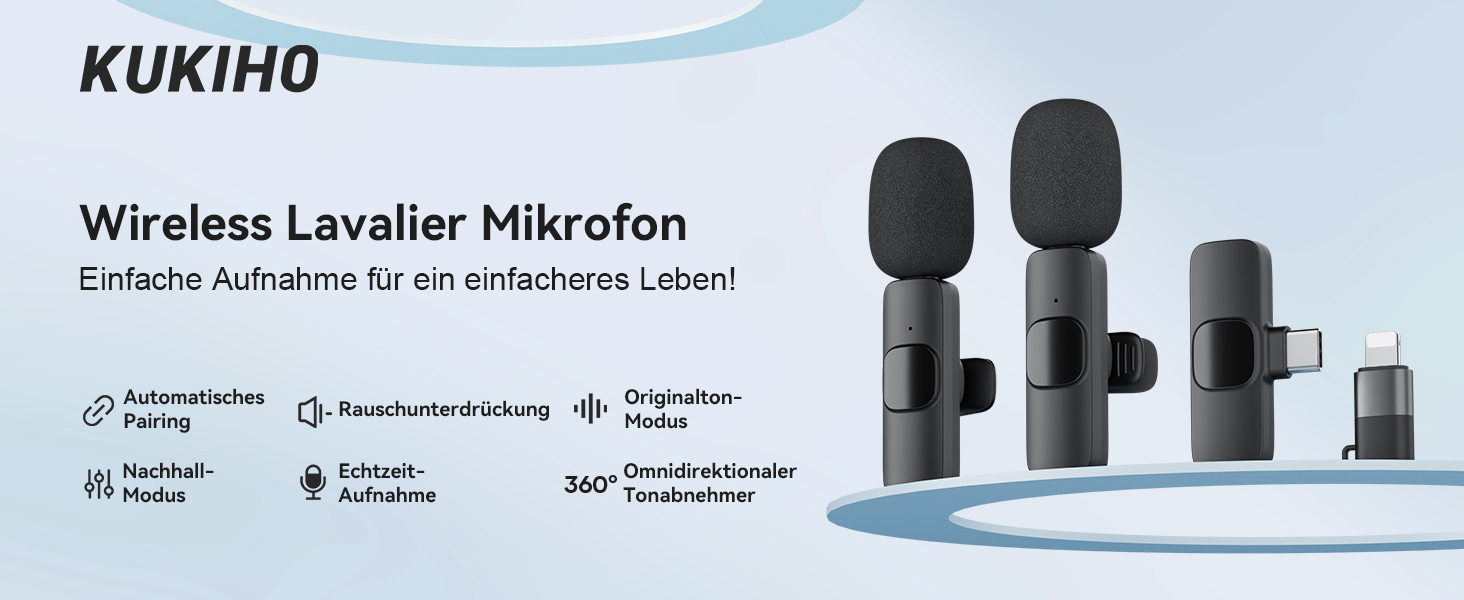Бездротові петличні мікрофони 2 шт. для iPhone/iPad/Android, з шумозаглушенням, Plug-and-Play, для відео, подкастів, YouTube, TikTok, Vlog, чорний