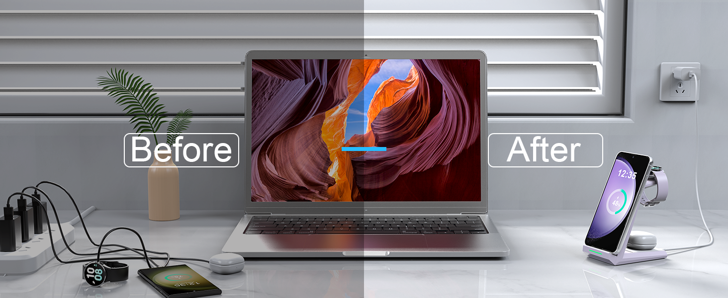 Зарядна станція NANAMI 3-в-1 для Samsung Galaxy Watch, Buds та смартфонів (S25, S24, S23) - бездротова, індукційна, фіолетова