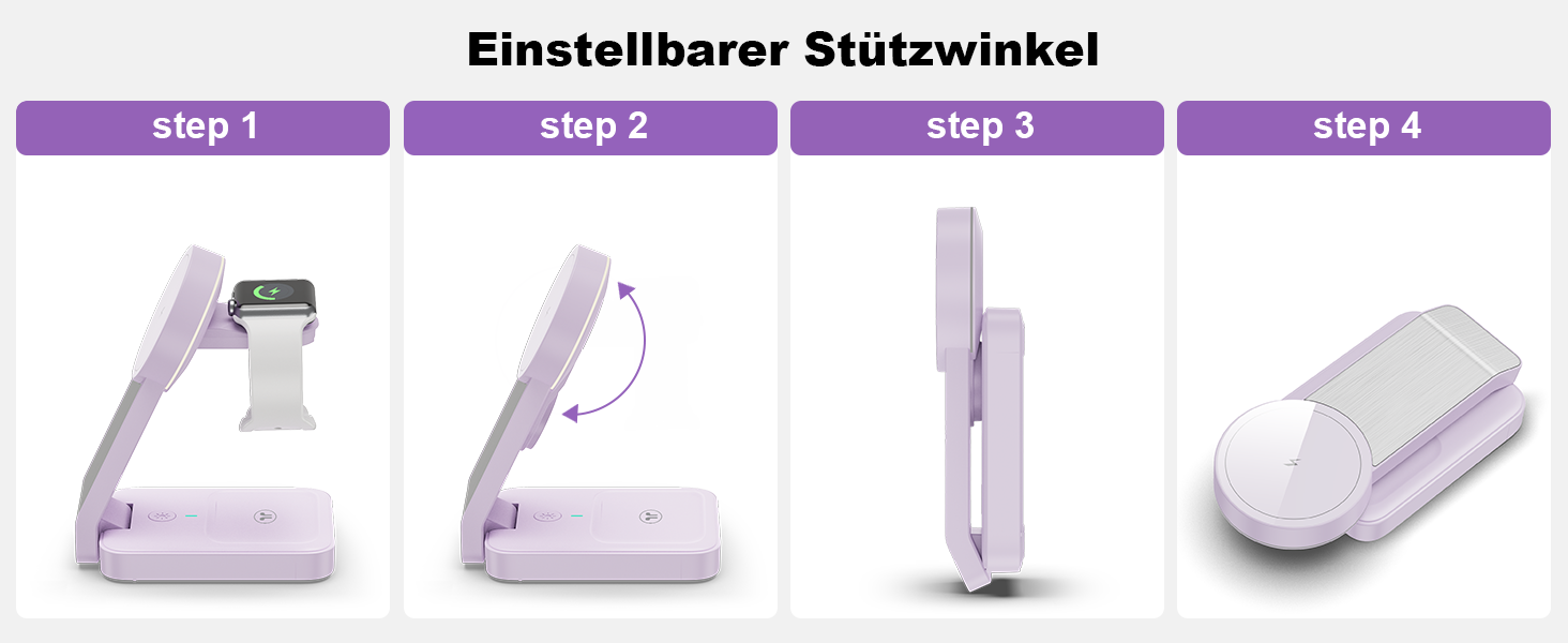 3-в-1 Станція Бездротової Зарядки для iPhone, Apple Watch та AirPods (Біла/Фіолетова)