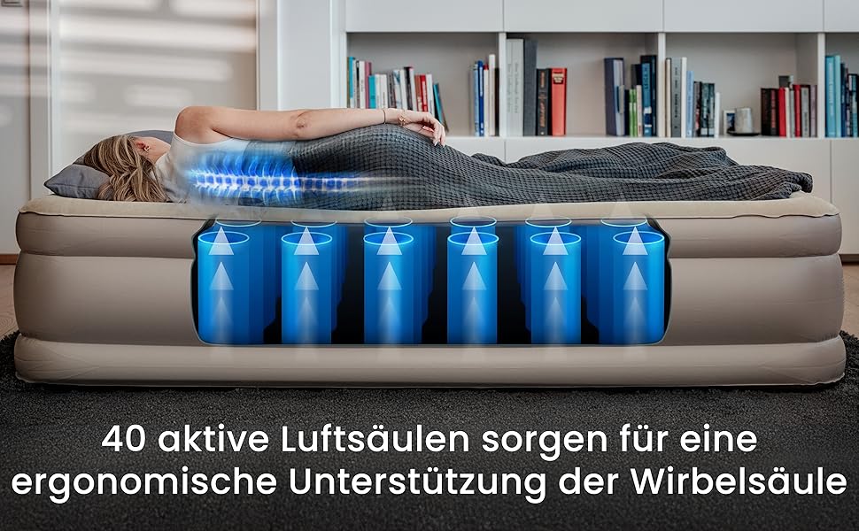 Надувне ліжко Aerios для 2 осіб з вбудованим USB-C насосом | Преміум гостьове ліжко без кабелю живлення | Надувне ліжко - виберіть розмір! Бежевий двоспальний