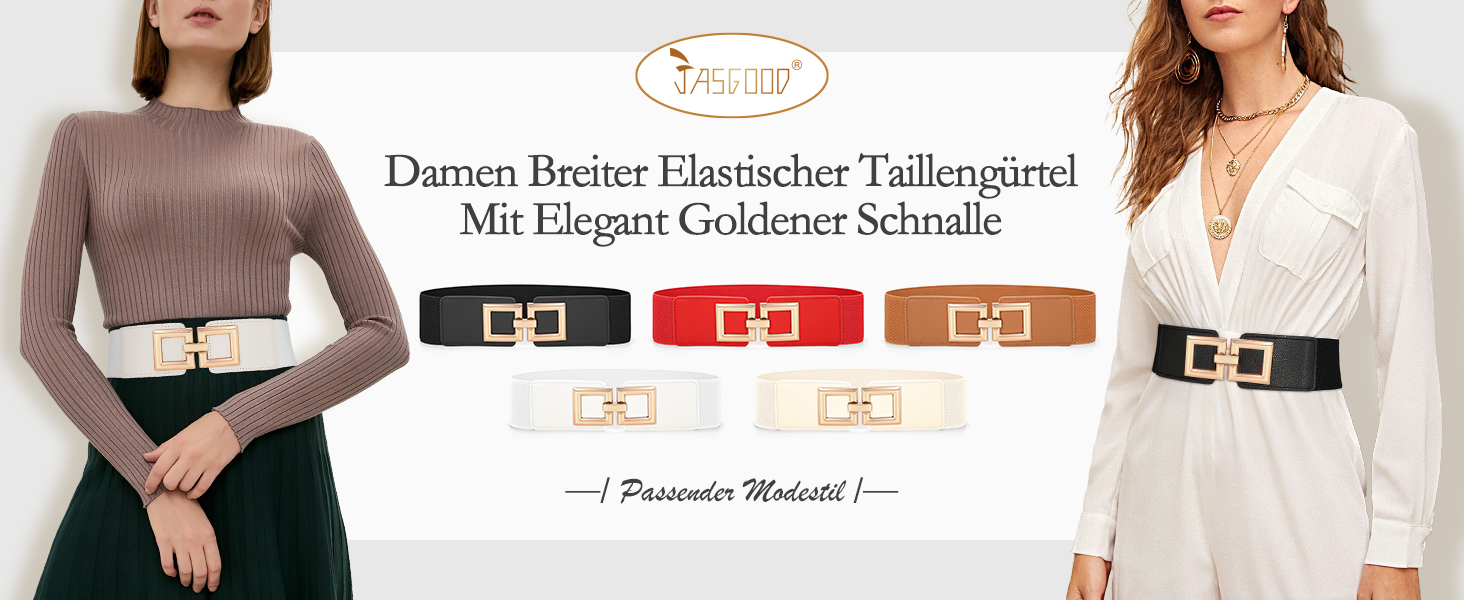 Жіночий широкий еластичний пояс JasGood з золотою пряжкою, чорний, XXL (101-115 см)