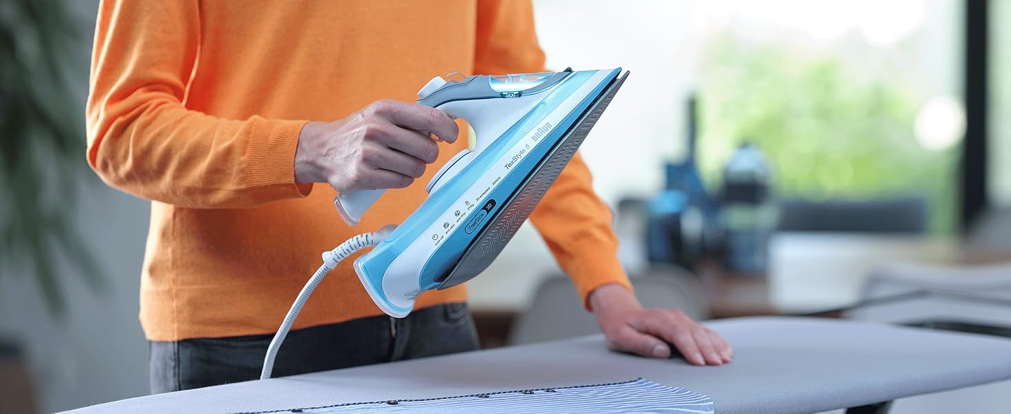 Відпарювач Braun FreeStyle 5 SI 5037 VI - потужний праска з підошвою Freeglide 3D, вертикальним відпарюванням, 2700 Вт, 200 г/хв, резервуар 330 мл (блакитний)