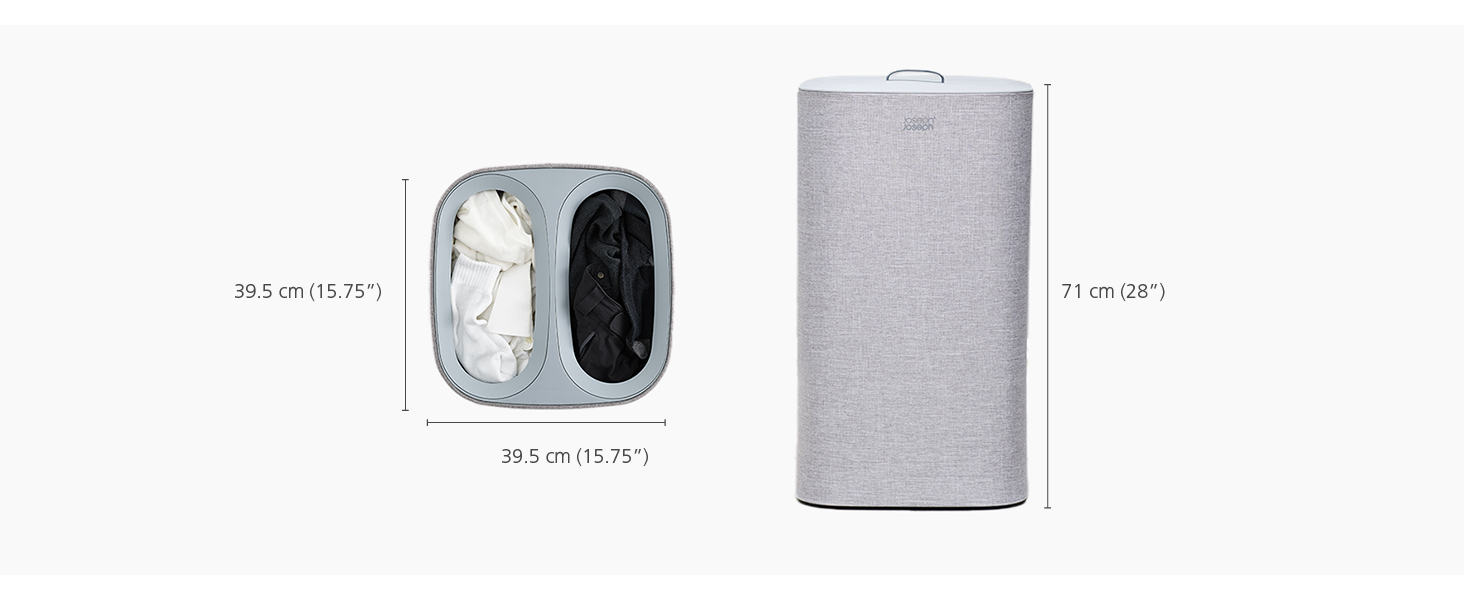 Joseph Joseph Laundry 2-Piece Set - Hold-All 35L Foldable Laundry Hamper and Tota 60L Laundry Basket with Lid with 2 Compartments and Removable Bags - Grey