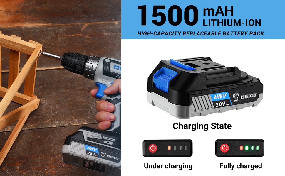 Акумуляторний шуруповерт-дрель DEKOPRO 20V 30-ти шт. комплект з аксесуарами, 18+1 рівень крутного моменту, 40Nm, з акумулятором та зарядним пристроєм (Блакитний)