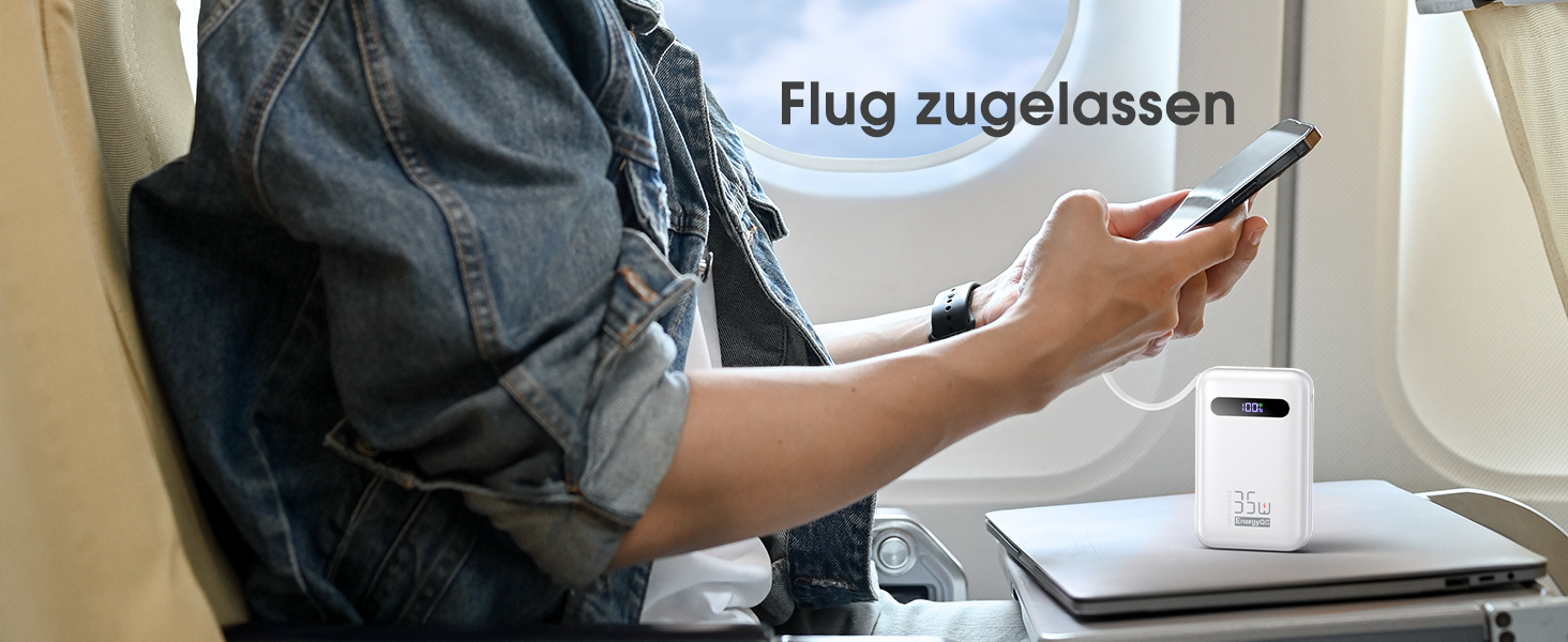 Powerbank 20000mAh з PD 35W, USB-C кабель, LED дисплеєм для iPhone, iPad, Samsung Galaxy та Huawei