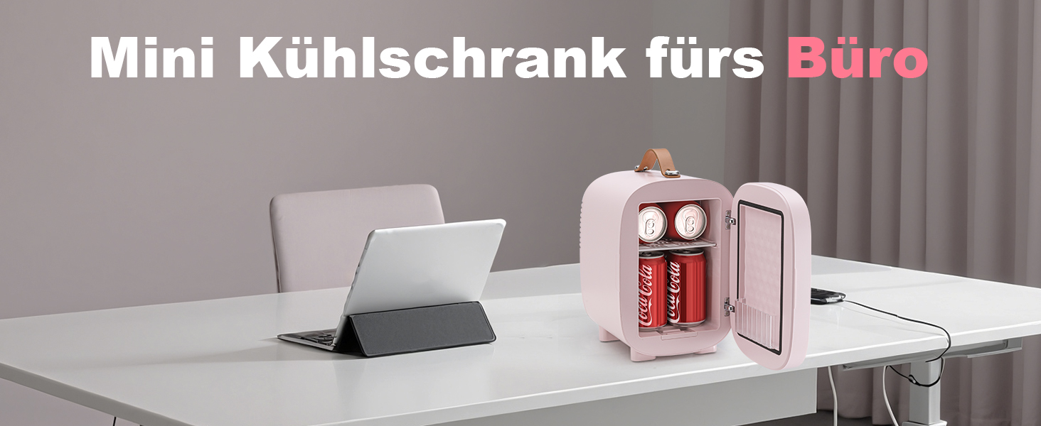 Mini-холодильник Enventor 4L (6 банок) з LED-дзеркалом, охолодження/нагрівання, рожевий