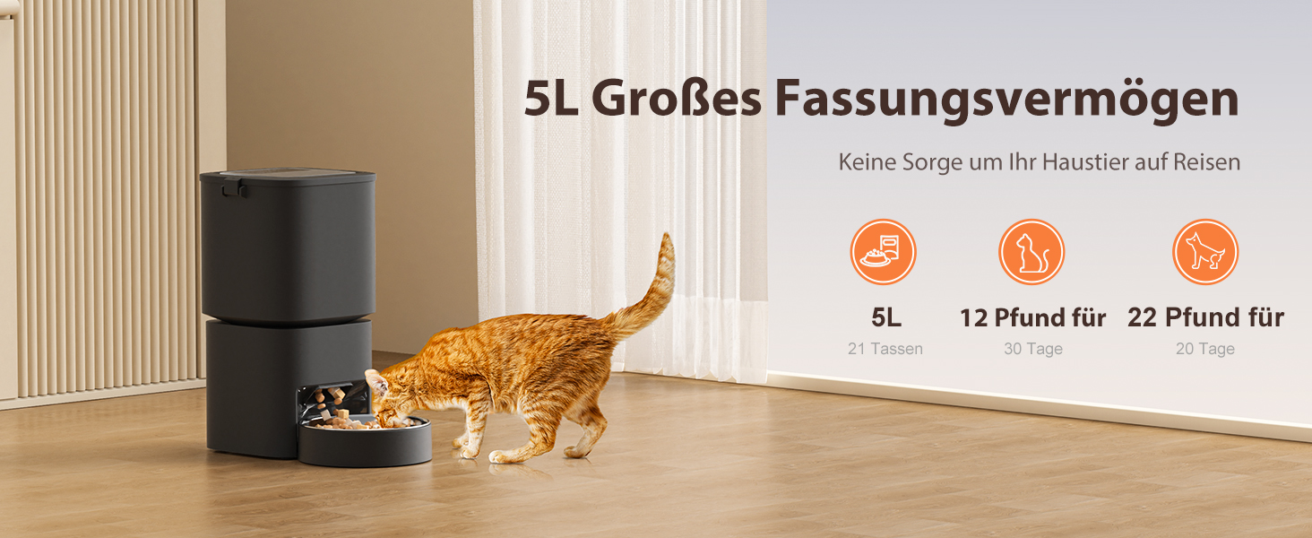 Автомат для годування котів та собак, 5л, інтелектуальний, програмований, білий/чорний