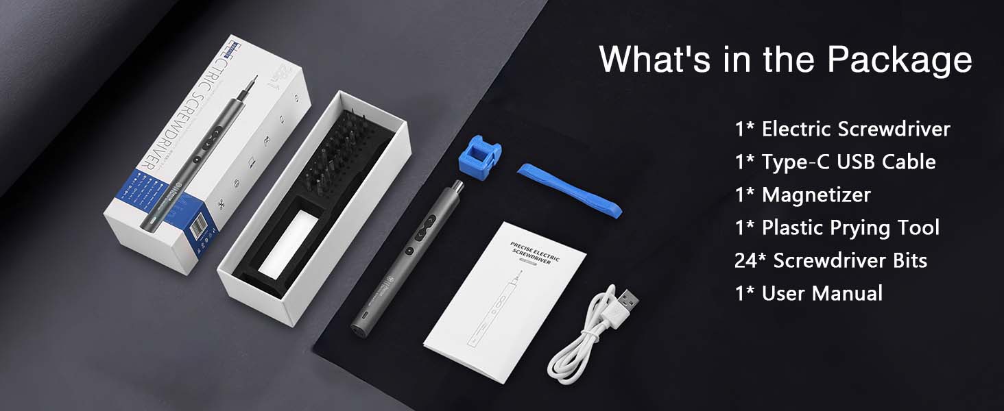 Ankilo Міні-електрошуруповерт 28-в-1: прецизійний набір викруток з LED-підсвічуванням для телефонів, годинників, ноутбуків (сірий)