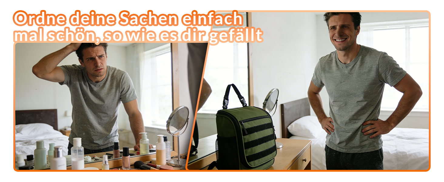 Чоловіча та жіноча дорожня косметичка Kulturbeutel Reise, водонепроникна, з гачком для підвішування, 7 відділень для кемпінгу та подорожей (зелена)