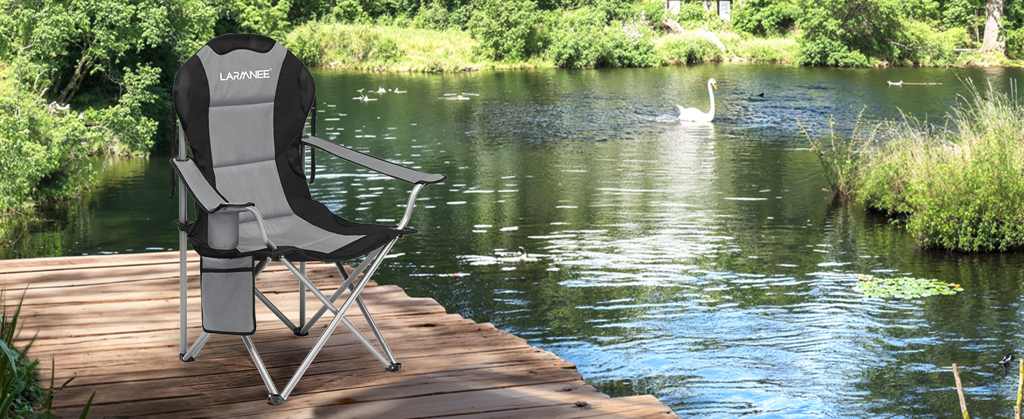 Складний кемпінговий стілець для пікніка, саду, балкону та пляжу EBK01LC02 (Сірий + Чорний)