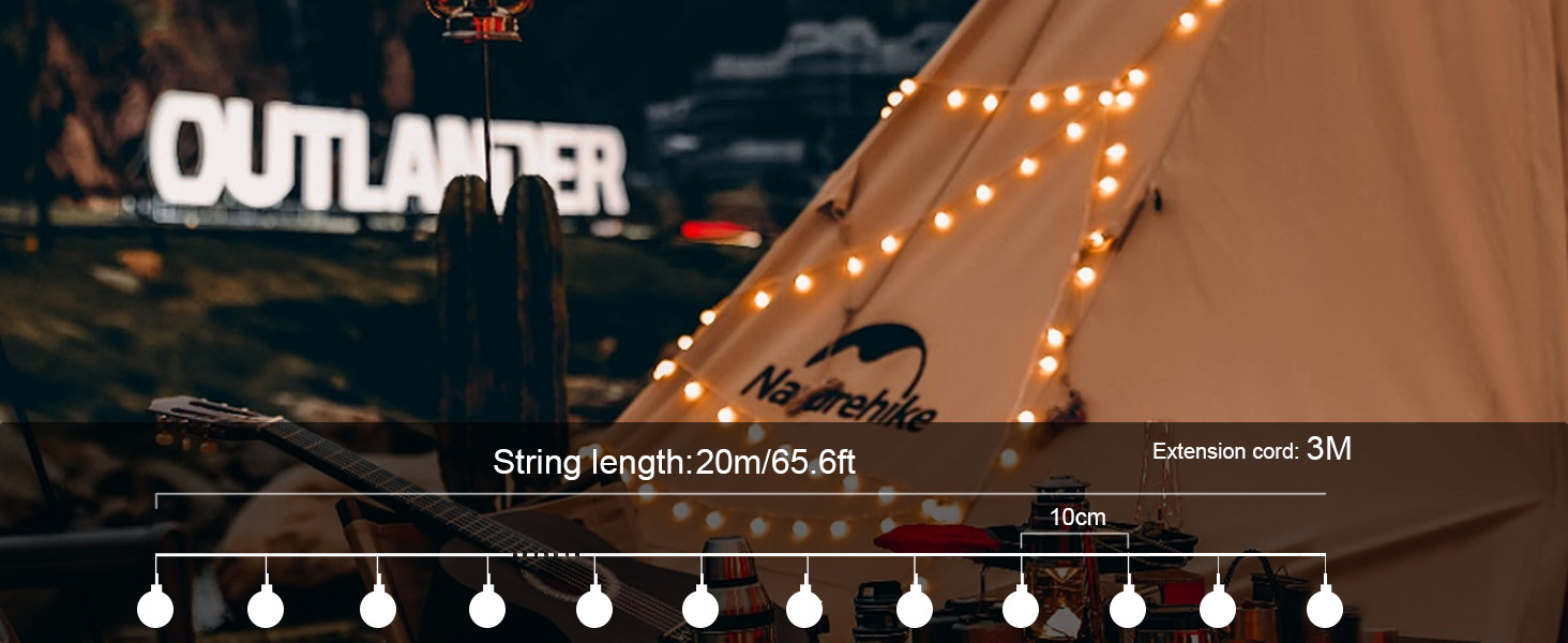 Ланцюжок прикрас з 200 LED кулями, 23 метри, тепле світло. Ідеально для декору на Різдво, весілля, вечірки. 8 режимів, функція пам'яті, з вилкою.