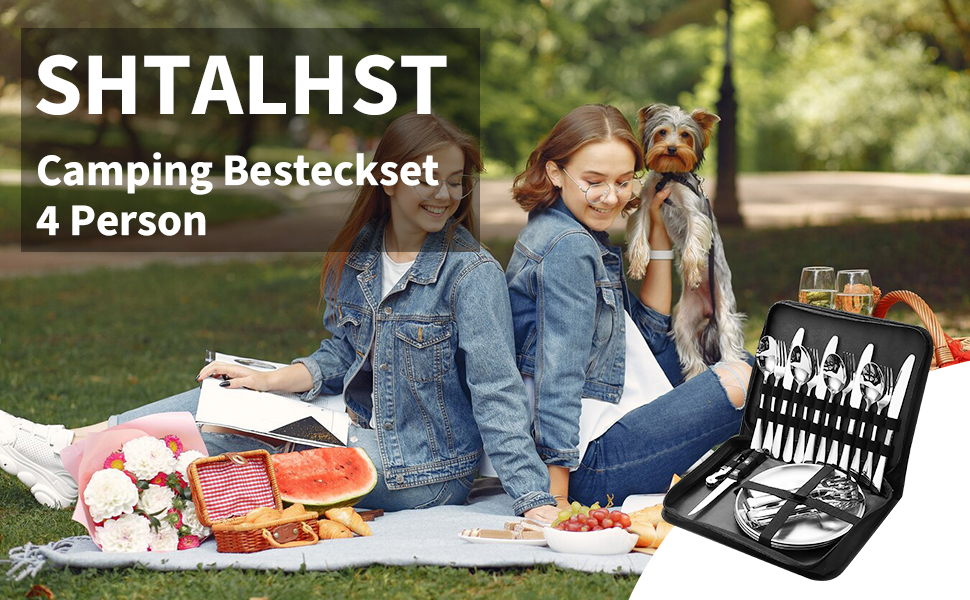 Набір столових приборів для кемпінгу на 4 особи, 20 предметів: набір виделок та столових приборів для пікніка, портабельне посуд, столові прибори з нержавіючої сталі з органайзером, багаторазовий, довговічний