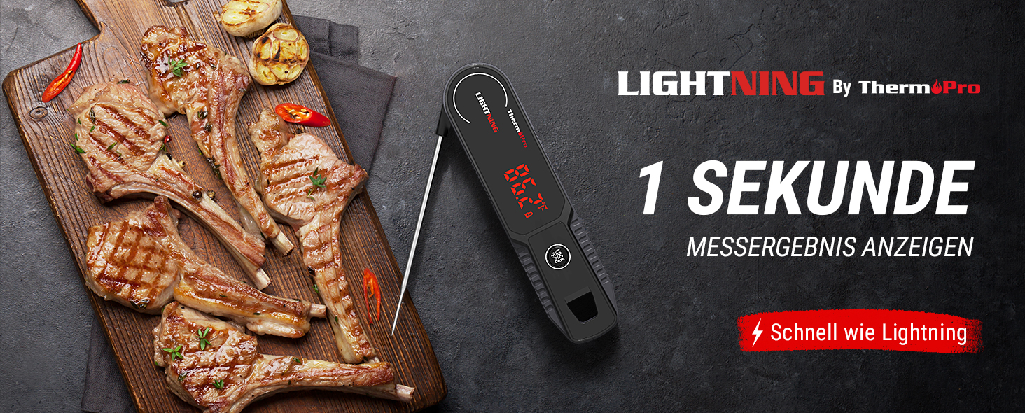 Термометр для м'яса ThermoPro Lightning 1s, ±0.3℃, водонепроникний кухонний термометр IP65 з LED, для м'яса, овочів, тіста та дитячого харчування