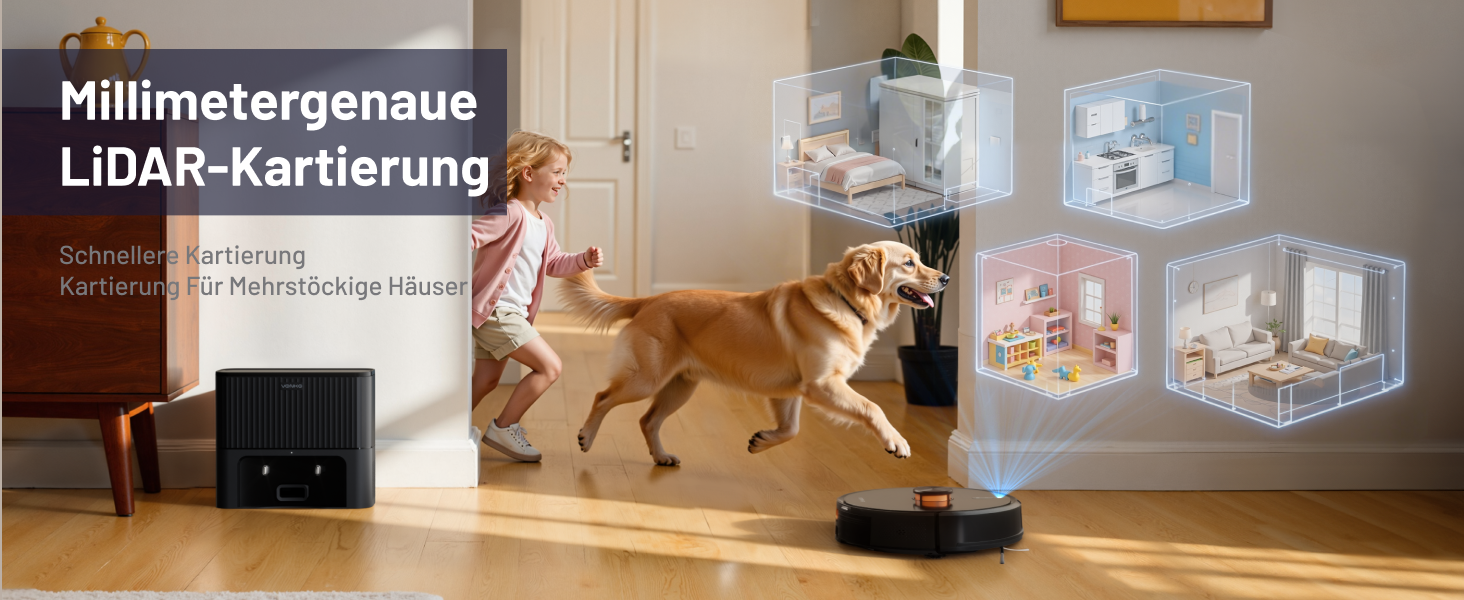 Робот-пилосос VONKO S6 Pro з функцією миття та док-станцією, 6000Pa, LiDAR 2.0, 180 хв, для тварин та килимів