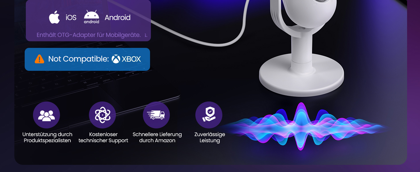 USB Мікрофон для ПК, Gaming RGB Mikrofon PS4/PS5 - для стрімінгу, YouTube, подкастів (білий)
