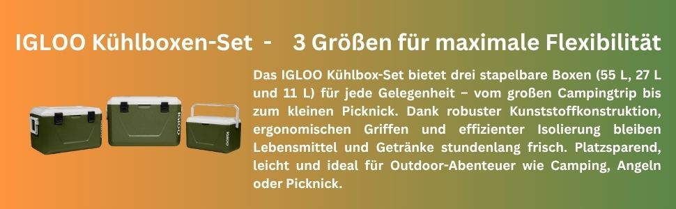 Набір термобоксів IGLOO 55л + 27л + 11л для кемпінгу, пікніка, пляжу – компактні, міцні, зелені