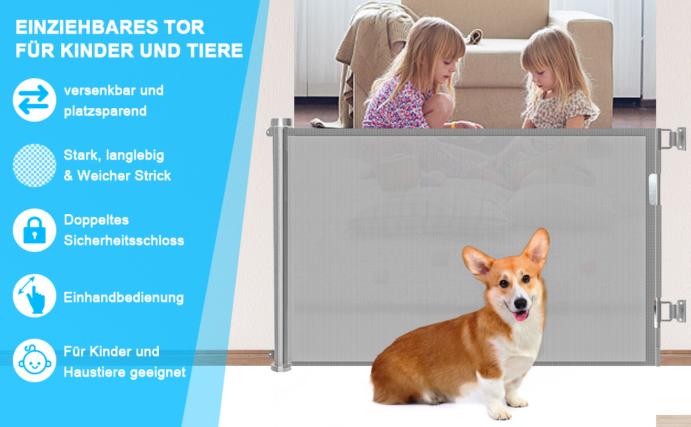 Expandable Baby Gate with Lock - 150cm Wide, 83cm High - Pet & Baby Safety Barrier