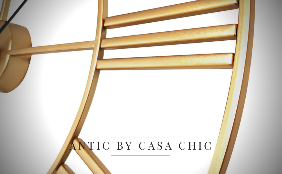 Великий настінний годинник Casa Chic 76 см, металевий, кварцовий механізм, безшумний, золото, для кухні, вітальні, ванної, вінтажний, для вулиці