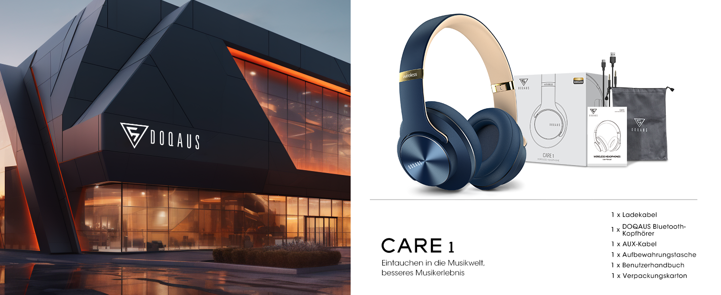 DOQAUS Bluetooth навушники Over-Ear: 90 годин роботи, 3 режими EQ, HiFi стерео, мікрофон, для подорожей/офісу/телефону/ПК/ноутбуків - Navy Blue