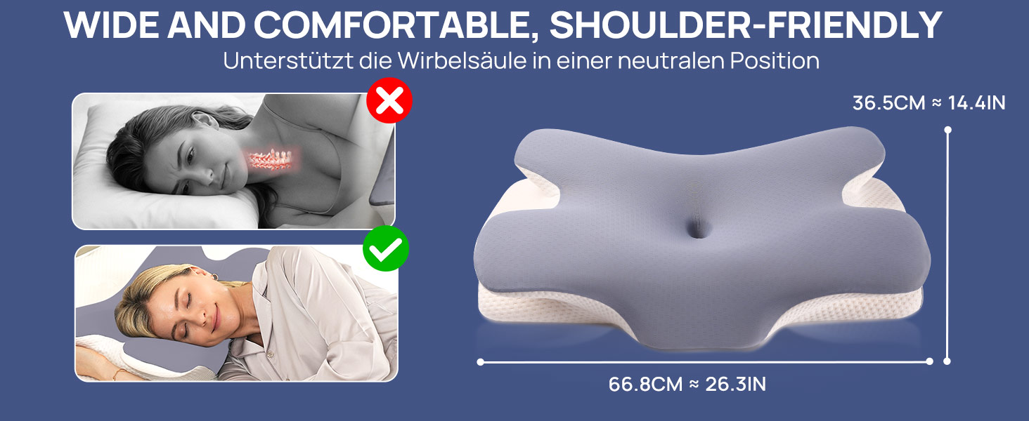 Подушка ортопедична MULISOFT Memory Foam для сну на боці, з підтримкою шиї, метелик, сіра (M) - для всіх поз