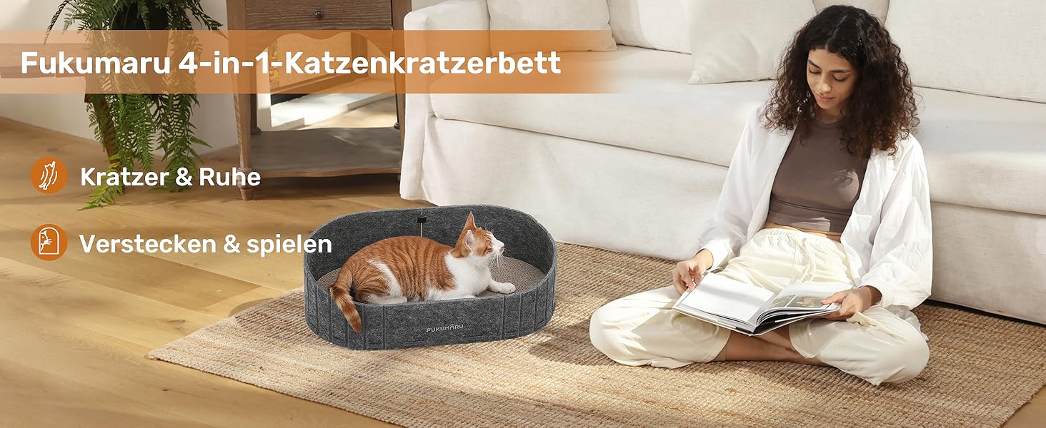 Кразбокс для котів FUKUMARU: диван з картону та фетру, 61 см, сірий