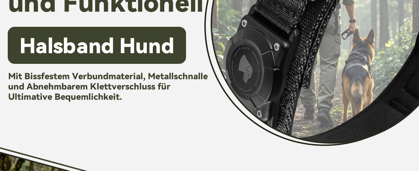 Тактичне обплетене нашийник для собак з ручкою, водонепроникний нашийник з Airtag, товстий регульований нашийник для собак з м'якою підкладкою, металева застібка для середніх та великих собак (Хакі, L(18'-23'))