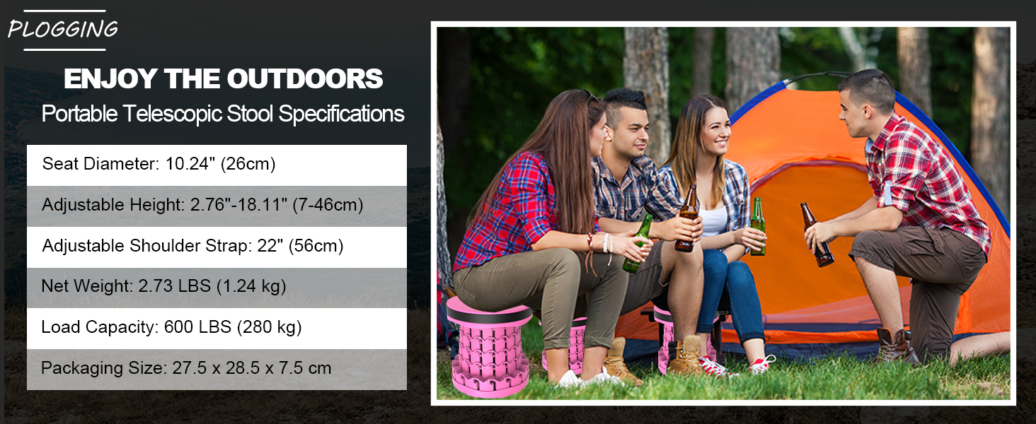 Тeleskopний складаний стільчик для кемпінгу, риболовлі, подорожей, барбекю та піших прогулянок. Міцний, витримує до 280 кг, з карабіном, колір: смарагдовий (26x26x46 см)