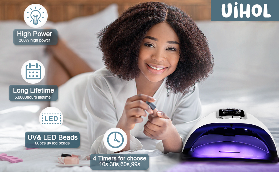 LED лампа для гель-лаку 280W з 66 LED, професійна для швидкого сушіння нігтів з таймером, LCD дисплеєм та сенсором для пальців та нігтів, підходить для гель-лаку та шелаку