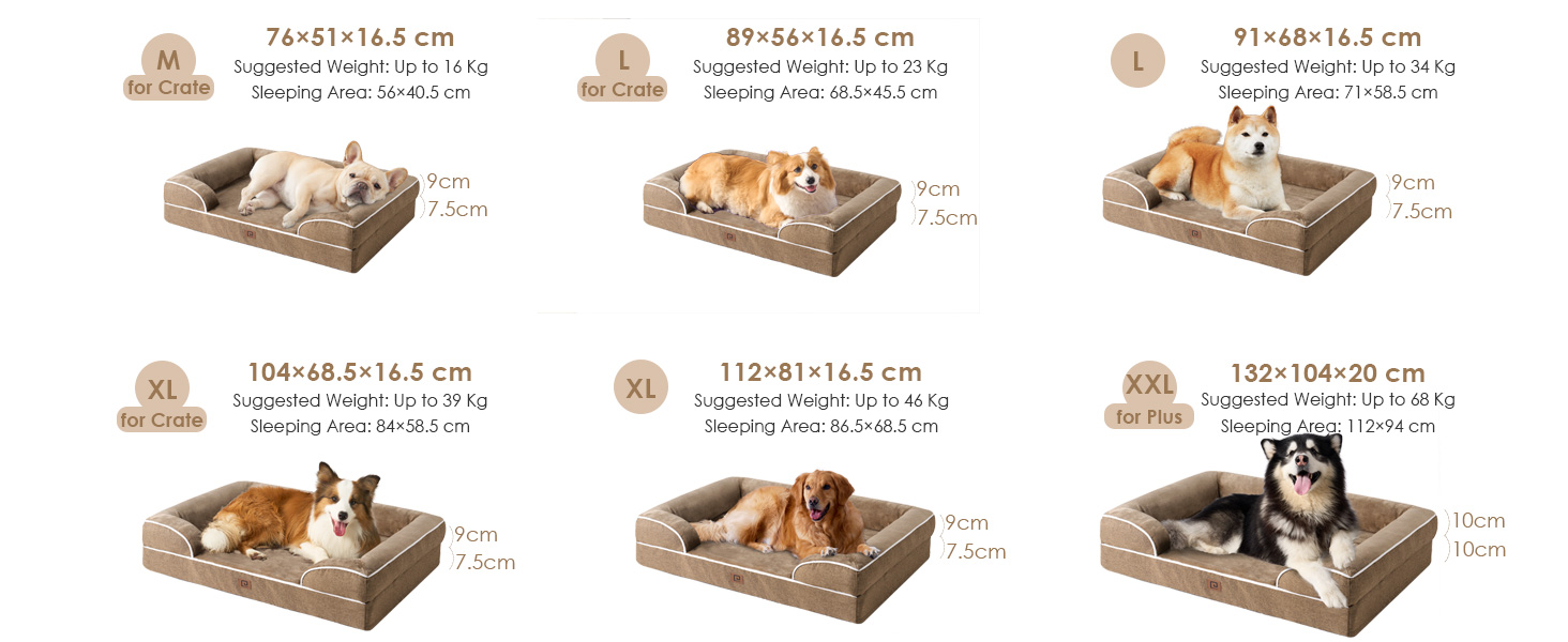 Ортопедичне ліжко для собак EHEYCIGA, 76x51 см, Memory Foam, для собак середніх та маленьких порід, з високим бортиком, водонепроникне, неслизьке, Kamel