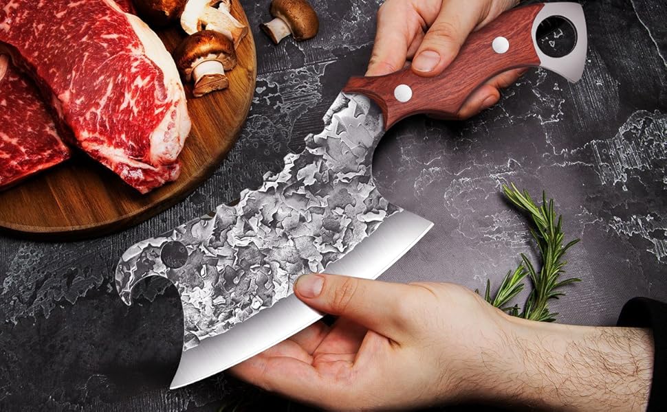 Японський кухонний ніж Dragon Riot: міцний кухонний ніж для професіоналів та любителів, ручна робота, з шкіряною піхвою. Ідеальний подарунок на Різдво.