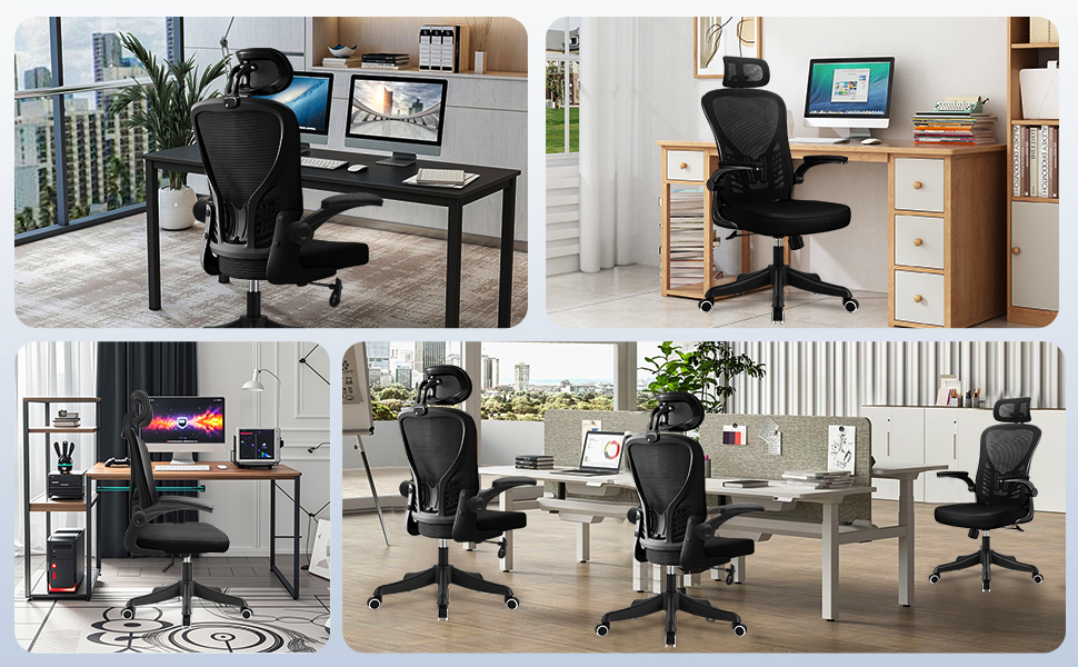 Ергономічне крісло для офісу та дому з підтримкою попереку та регульованою підголівником, велике сидіння