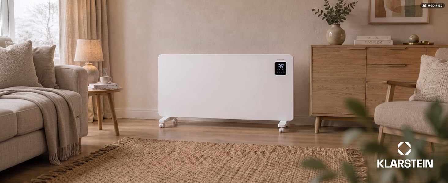 Конвекторний обігрівач Klarstein Bansin Smart 2500W з керуванням через додаток, X-подібний нагрівальний елемент, захист від перегріву, IP24, сірий