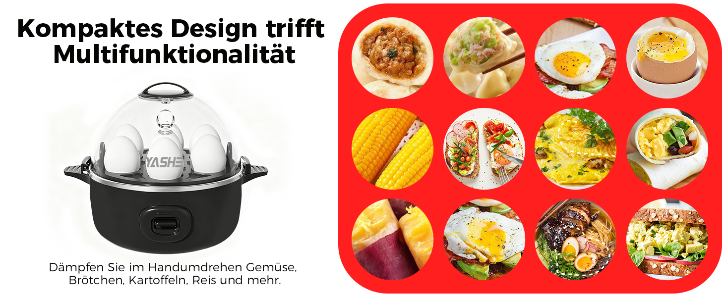 Електричний яйцеварка YASHE на 7 яєць: для твердих, середніх та м'яких яєць. З підставкою для яєць та акустичним сигналом