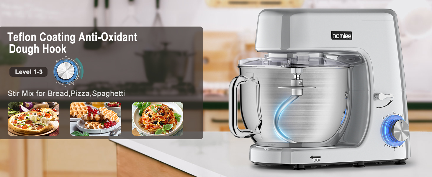 Кухонна машина-міксер 1800W з чашею 7.2L з нержавіючої сталі, 6 швидкостей, низький шум, багатофункціональна (срібна)